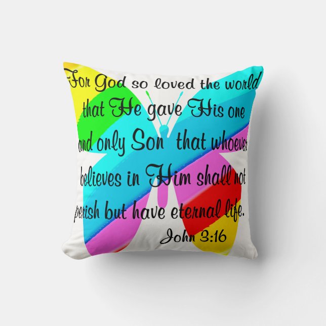 RAINBOW BUTTERFLY JOHN 3:16 ONTWERP KUSSEN (Voorkant)