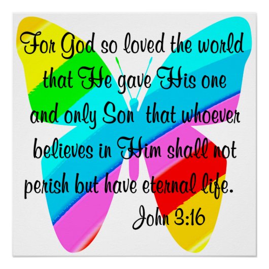 RAINBOW BUTTERFLY JOHN 3:16 ONTWERP PERFECT POSTER (Voorkant)