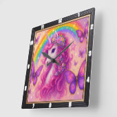 Rainbow Butterfly Magical Unicorn Vierkante Klok (Hoek)