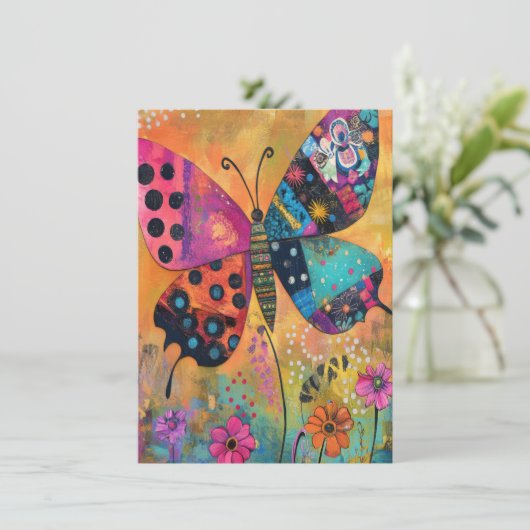 Rainbow Butterfly Meadow Art Canvas tas Bedankkaart (Staand voorkant)