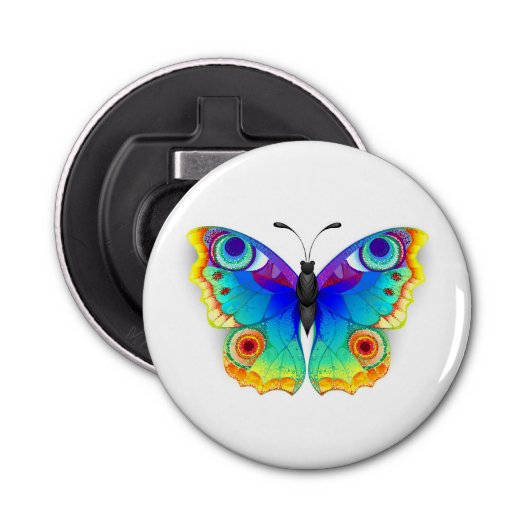 Rainbow Butterfly Peacock Eye Button Flesopener (Voorkant)