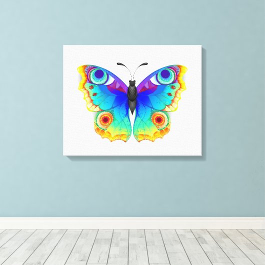 Rainbow Butterfly Peacock Eye Canvas Afdruk (Insitu (Houten vloer))