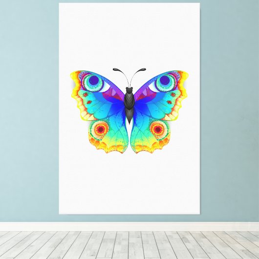 Rainbow Butterfly Peacock Eye Canvas Afdruk (Insitu (Houten vloer))