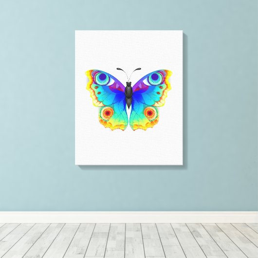 Rainbow Butterfly Peacock Eye Canvas Afdruk (Insitu (Houten vloer))