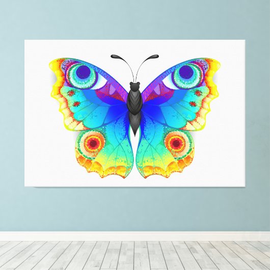 Rainbow Butterfly Peacock Eye Canvas Afdruk (Insitu (Houten vloer))