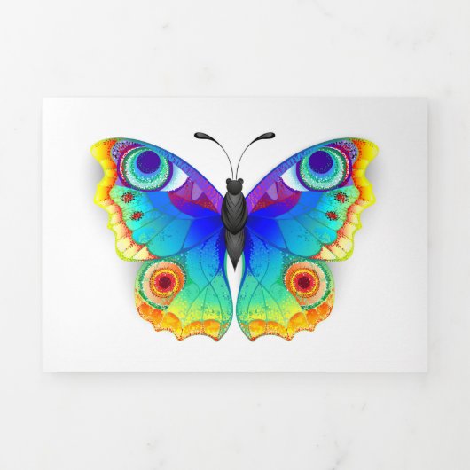 Rainbow Butterfly Peacock Eye Drieluik Uitnodiging (Cover)