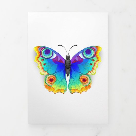 Rainbow Butterfly Peacock Eye Drieluik Uitnodiging (Cover)