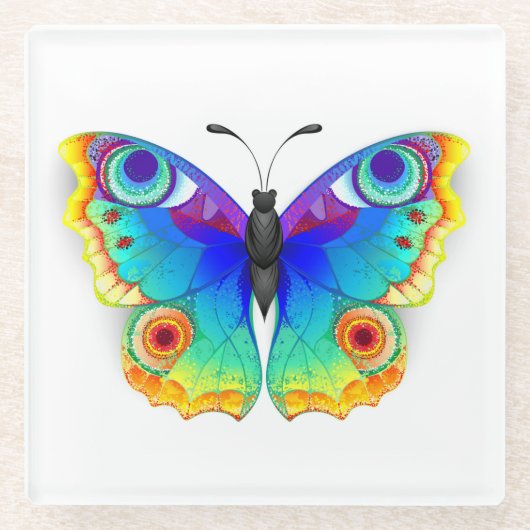 Rainbow Butterfly Peacock Eye Glazen Onderzetter (Voorkant)