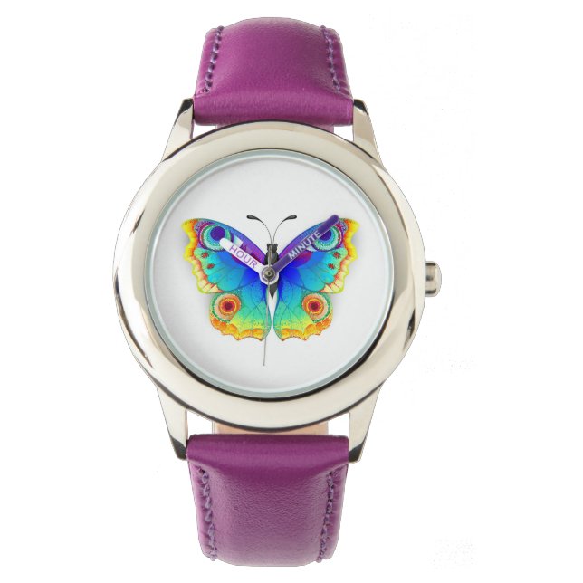 Rainbow Butterfly Peacock Eye Horloge (Voorkant)