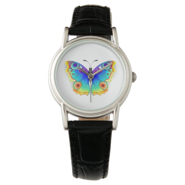 Rainbow Butterfly Peacock Eye Horloge (Voorkant)