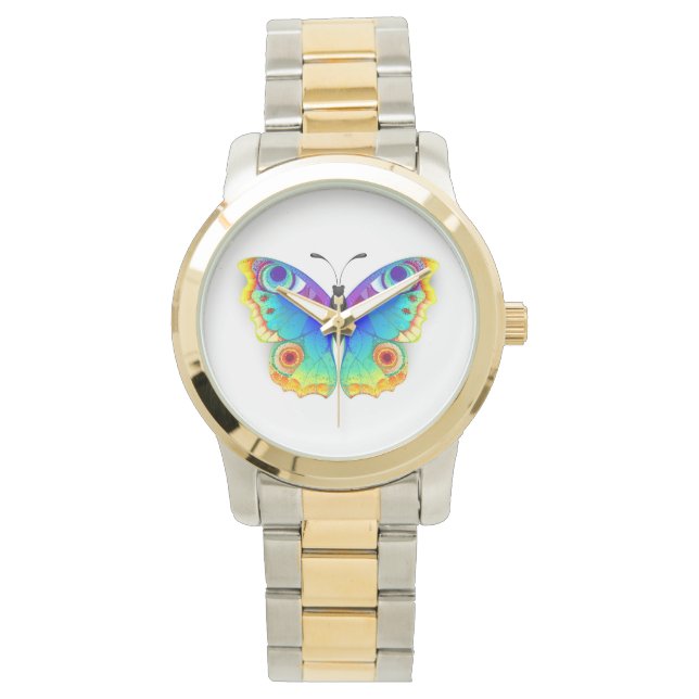 Rainbow Butterfly Peacock Eye Horloge (Voorkant)