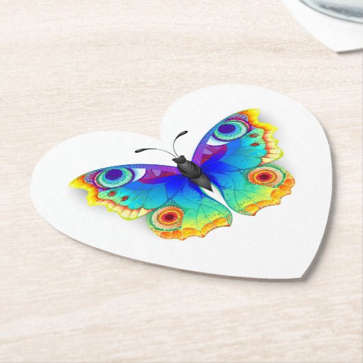 Rainbow Butterfly Peacock Eye Kartonnen Onderzetters (Gekanteld)