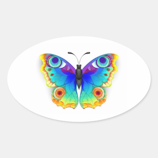 Rainbow Butterfly Peacock Eye Ovale Sticker (Voorkant)