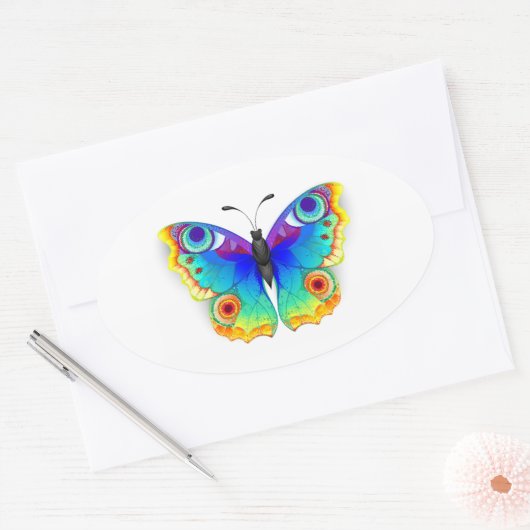 Rainbow Butterfly Peacock Eye Ovale Sticker (Envelop)