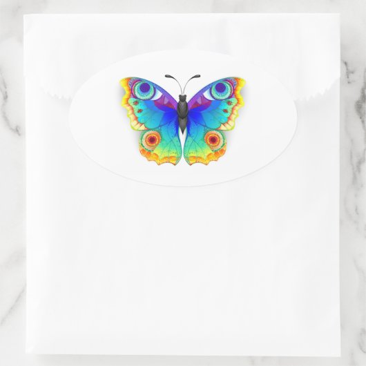 Rainbow Butterfly Peacock Eye Ovale Sticker (Tas)
