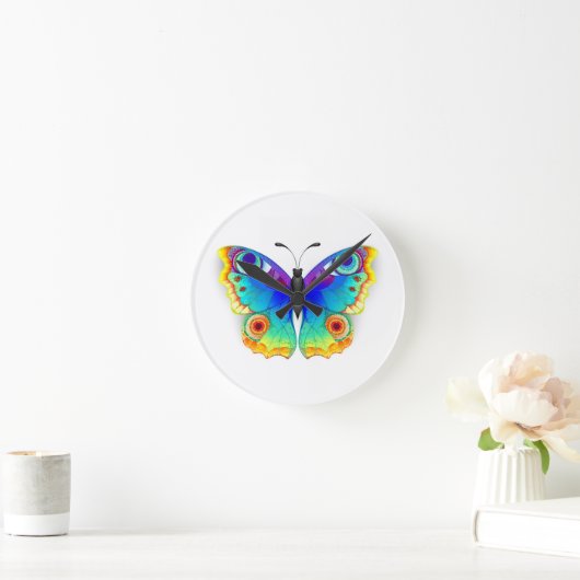 Rainbow Butterfly Peacock Eye Ronde Klok (Huis)