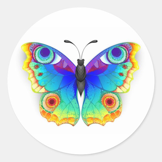 Rainbow Butterfly Peacock Eye Ronde Sticker (Voorkant)