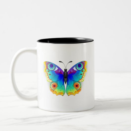 Rainbow Butterfly Peacock Eye Tweekleurige Koffiemok (Links)