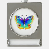 Rainbow Butterfly Peacock Eye Verzilverd Banner Ornament (Voorkant)