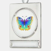 Rainbow Butterfly Peacock Eye Verzilverd Banner Ornament (Links)