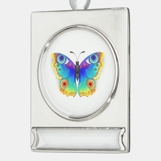 Rainbow Butterfly Peacock Eye Verzilverd Banner Ornament (Links)