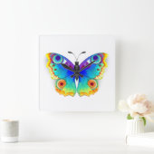 Rainbow Butterfly Peacock Eye Vierkante Klok (Huis)