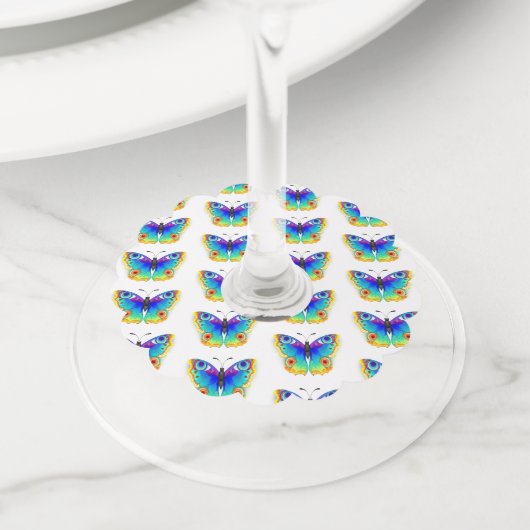 Rainbow Butterfly Peacock Eye Wijnglaslabel (Dichtbij)