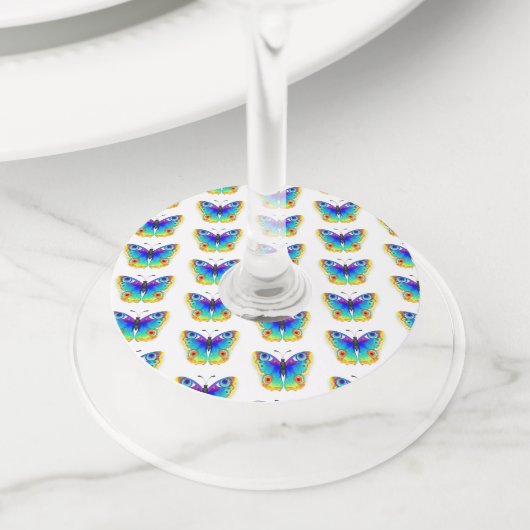 Rainbow Butterfly Peacock Eye Wijnglaslabel (Dichtbij)