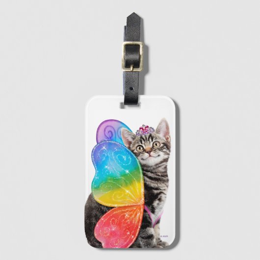 Rainbow Butterfly Princess Kitten Bagagelabel (Voorkant (verticaal))