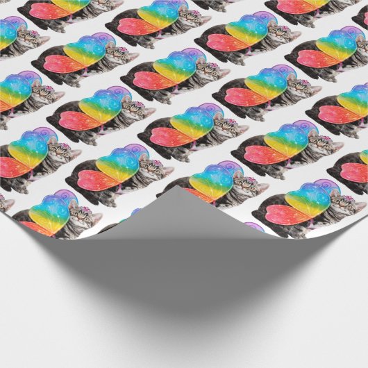 Rainbow Butterfly Princess Kitten Cadeaupapier (Hoek)