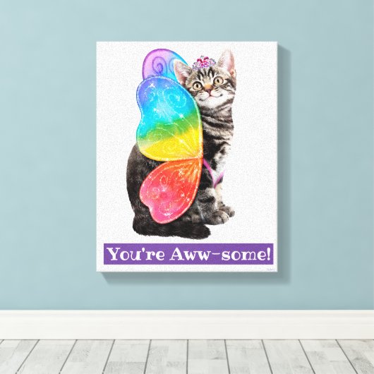 Rainbow Butterfly Princess Kitten Canvas Afdruk (Insitu (Houten vloer))