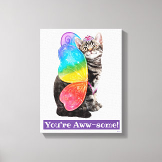 Rainbow Butterfly Princess Kitten Canvas Afdruk