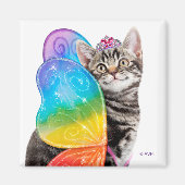 Rainbow Butterfly Princess Kitten Magneet (Voorkant)