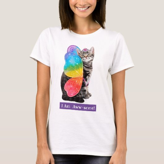Rainbow Butterfly Princess Kitten T-shirt (Voorkant)