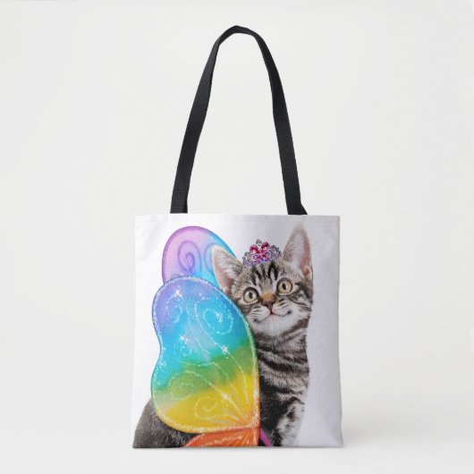 Rainbow Butterfly Princess Kitten Tote Bag (Voorkant)