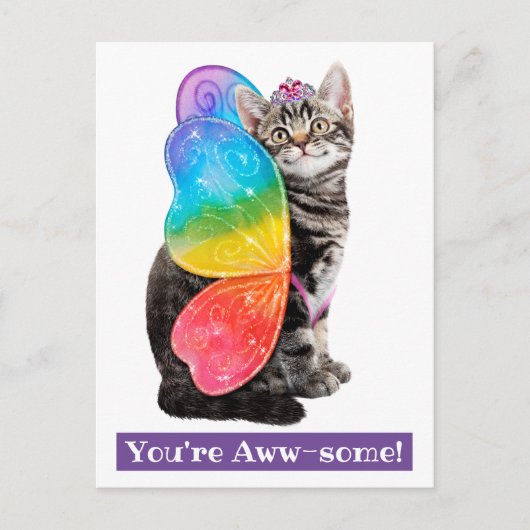 Rainbow Butterfly Princess Kitten Uitnodiging Briefkaart (Voorkant)