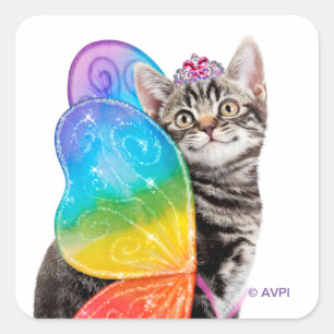 Rainbow Butterfly Princess Kitten Vierkante Sticker