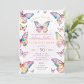 Rainbow Butterfly Verjaardagsfeestuitnodiging Kaart (Staand voorkant)