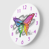 Rainbow Butterfly Wall Clock - Paars Grote Klok (Hoek)