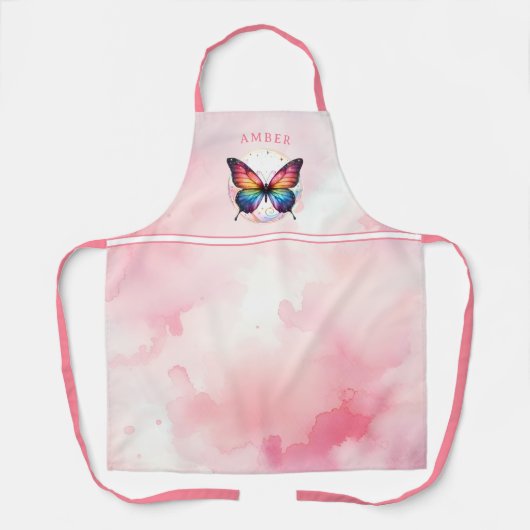 Rainbow Butterfly Waterverf Roze Gepersonaliseerd Schort (Voorkant)