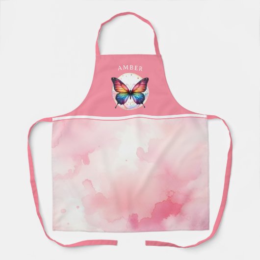 Rainbow Butterfly Waterverf Roze Gepersonaliseerd Schort (Voorkant)