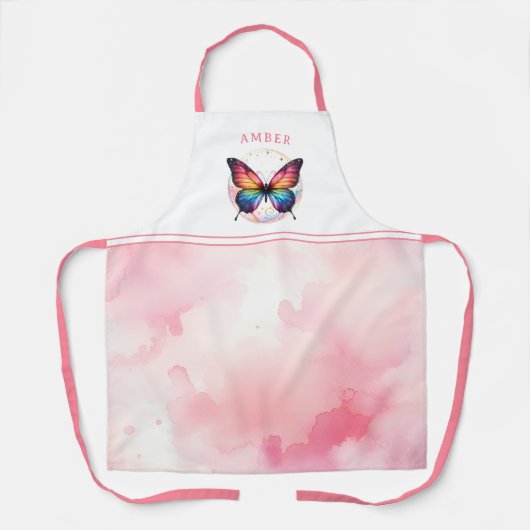 Rainbow Butterfly Waterverf Roze Gepersonaliseerd Schort (Voorkant)