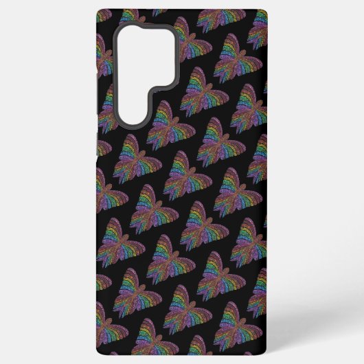 Rainbow Butterfly (zwart) - Samsung Case Galaxy Hoesje (Achterkant)