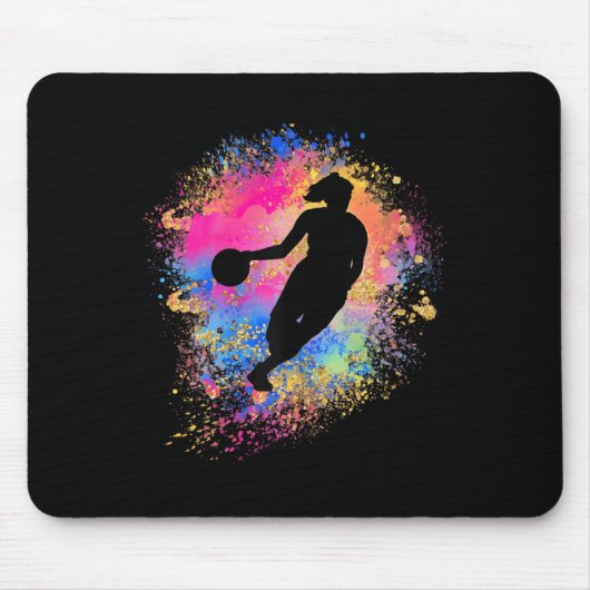 Rainbow Bysketbyll Silhouette Vrouw Team Meisjes Muismat (Voorkant)
