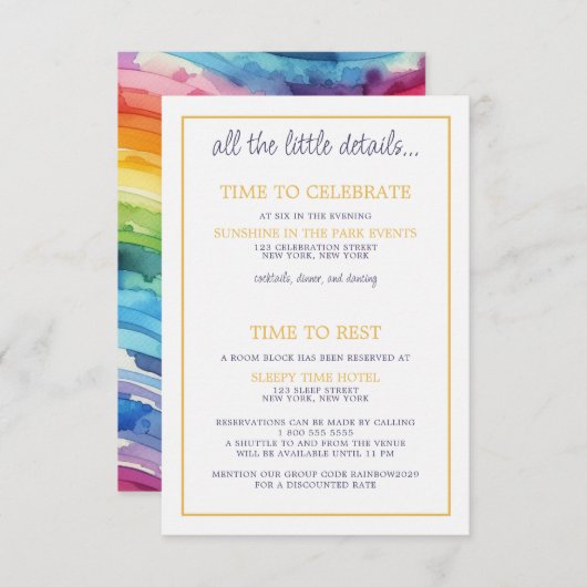 Rainbow Cake bruiloft Informatiekaartje (Voorkant / Achterkant)