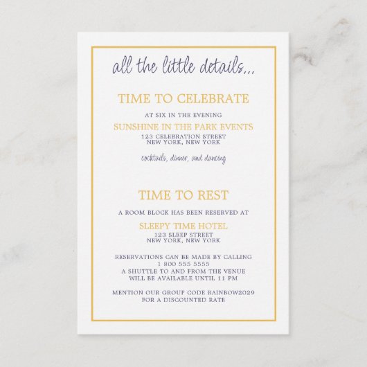 Rainbow Cake bruiloft Informatiekaartje (Voorkant)