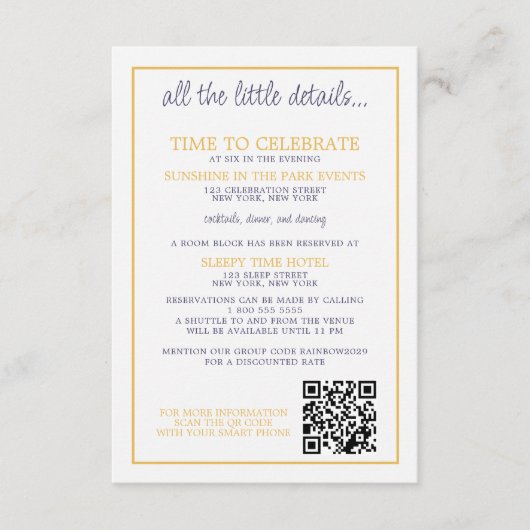 Rainbow Cake bruiloft Informatiekaartje (Voorkant)