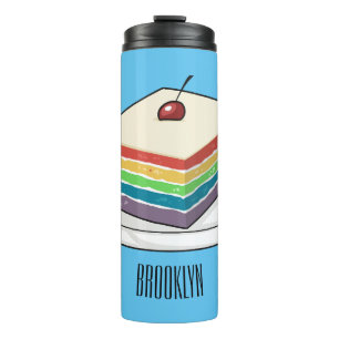 Rainbow cake cartoon illustration  thermosbeker