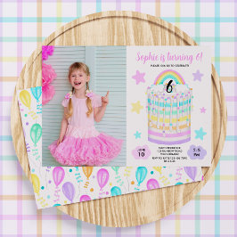 Rainbow Cake Foto Verjaardagsfeest Uitnodigen voor Kaart