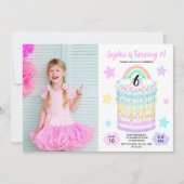 Rainbow Cake Foto Verjaardagsfeest Uitnodigen voor Kaart (Voorkant)